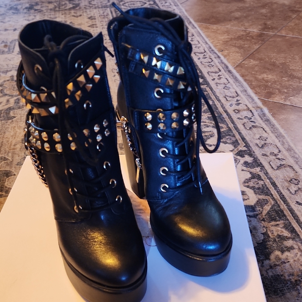 Jessica Simpson Black Studded Lace Up Boots